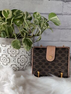Celine Brown Monogram Compact Wallet with Light Tan Trim